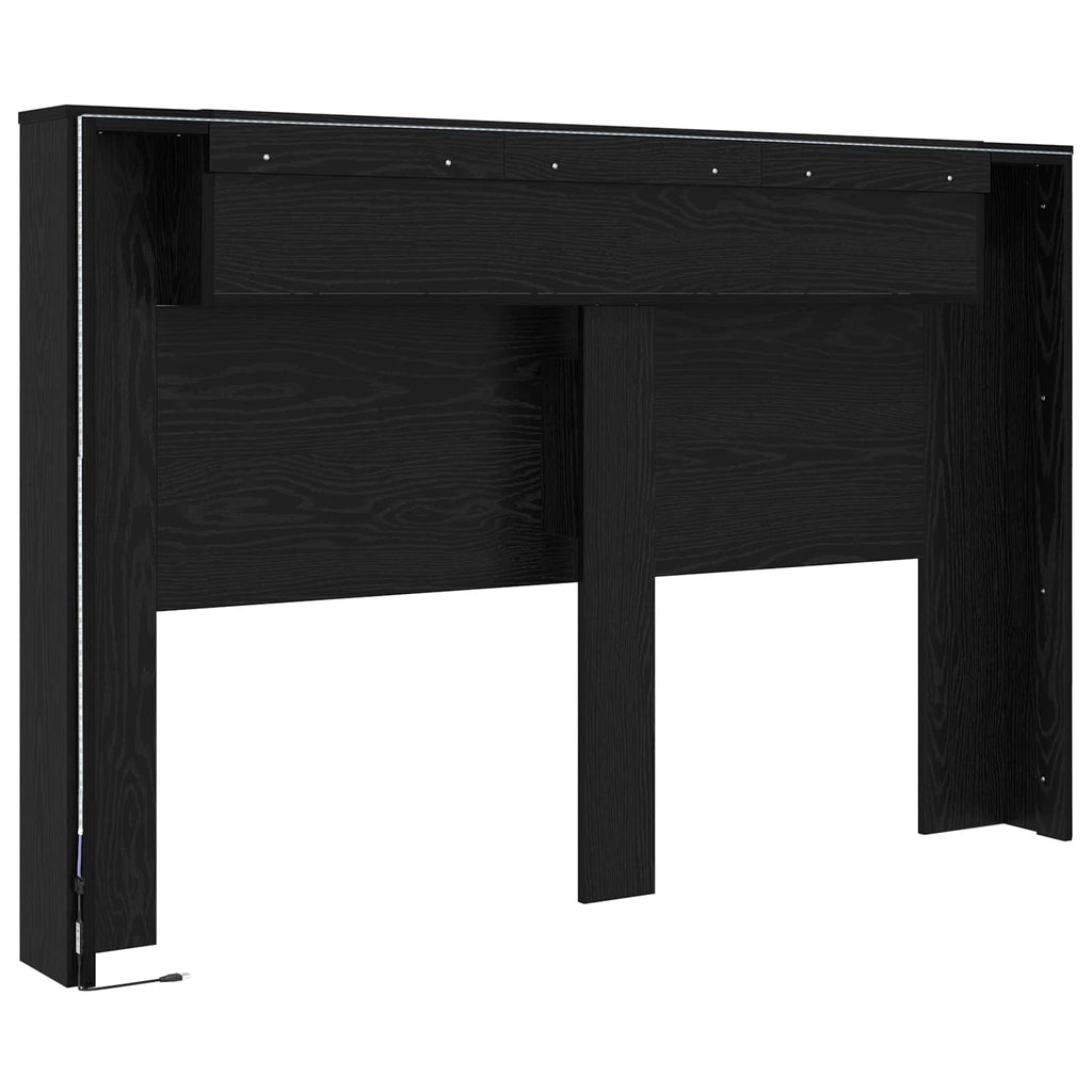 vidaXL Szafka z Wezgłowiem z LED Czarny Dąb 160 x 16,5 x 103,5 cm
