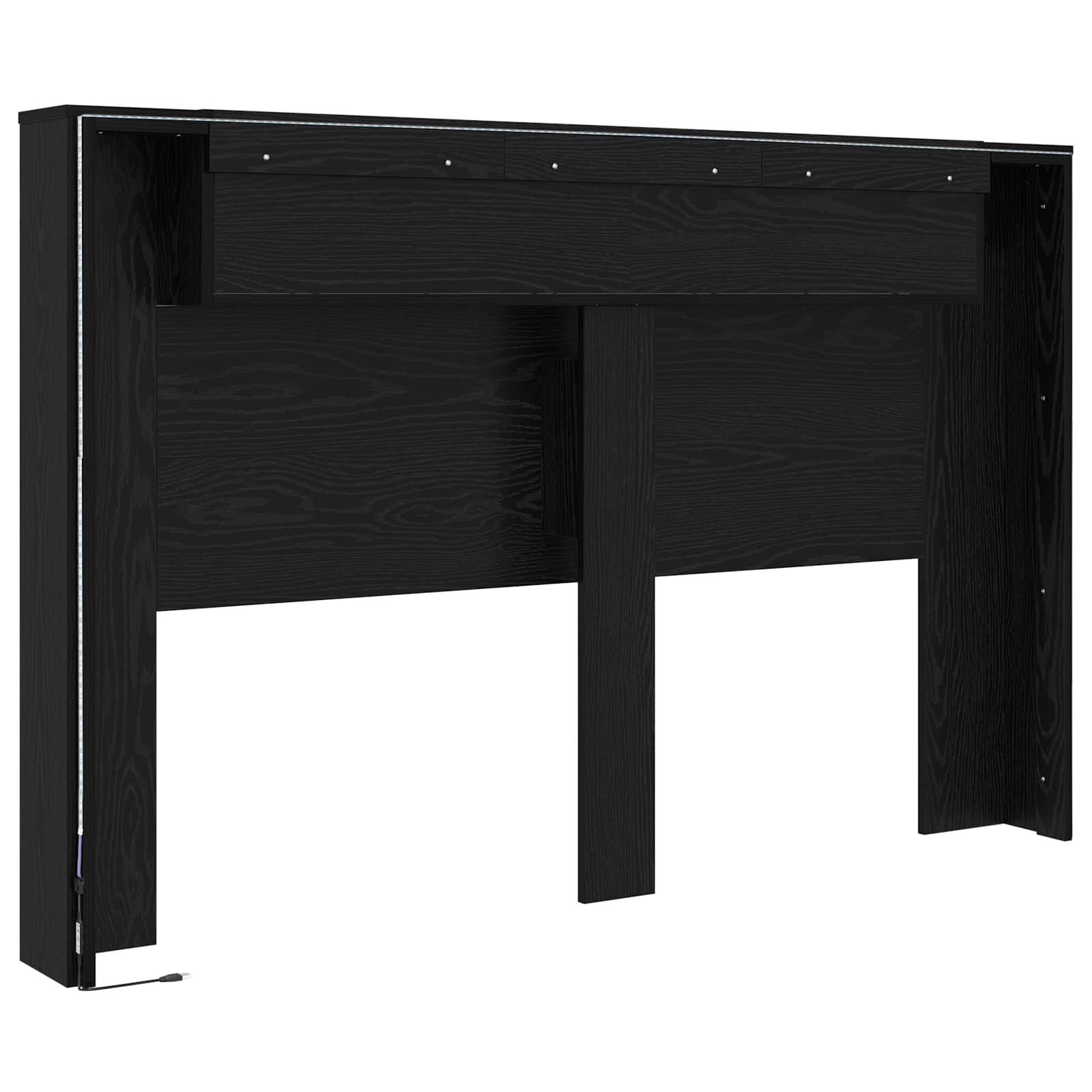 vidaXL Szafka z Wezgłowiem z LED Czarny Dąb 160 x 16,5 x 103,5 cm
