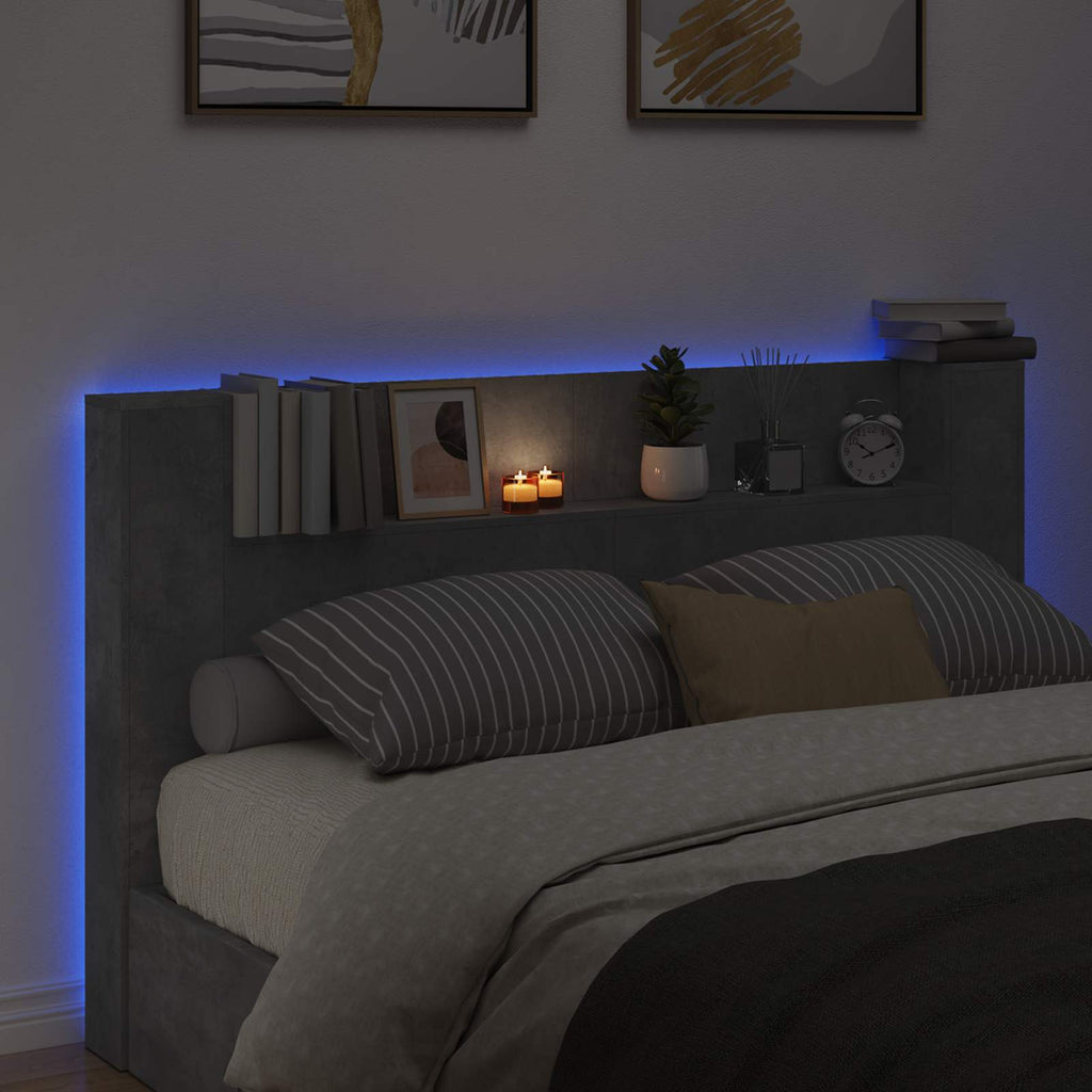 vidaXL Szafka z Wezgłowiem z LED Betonowy 180 x 16,5 x 103,5 cm