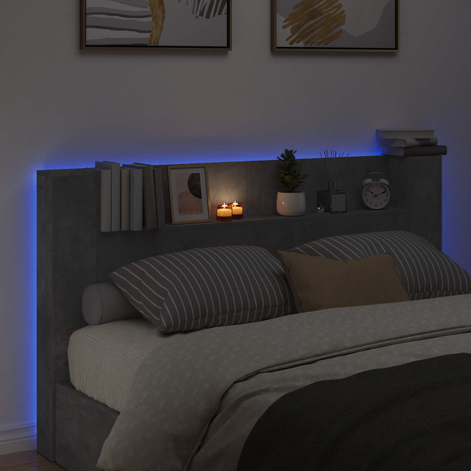 vidaXL Szafka z Wezgłowiem z LED Betonowy 180 x 16,5 x 103,5 cm