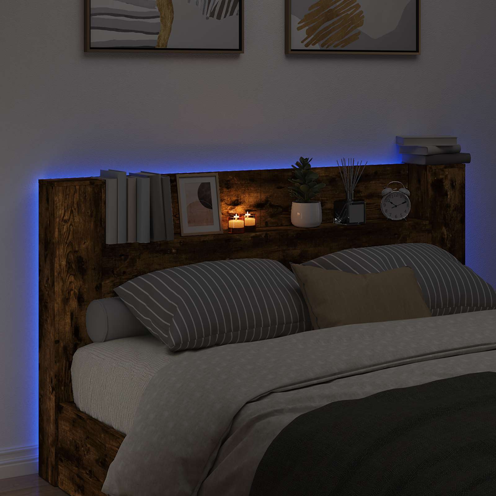 vidaXL Szafka z Wezgłowiem z LED Dąb Wędzony 180 x 16,5 x 103,5 cm