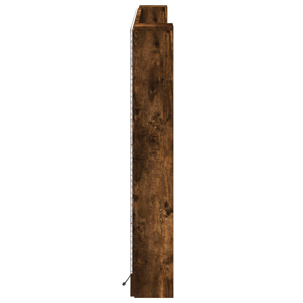 vidaXL Szafka z Wezgłowiem z LED Dąb Wędzony 180 x 16,5 x 103,5 cm