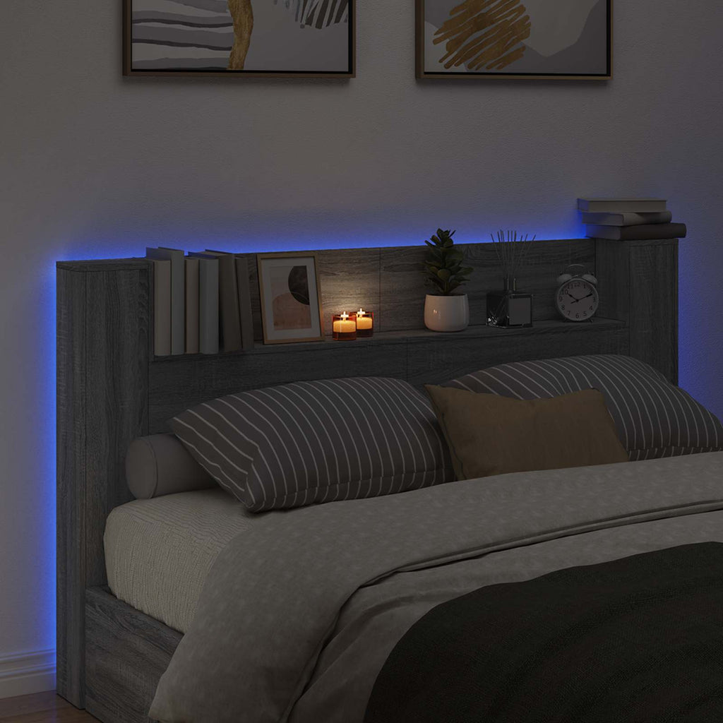vidaXL Szafka z Wezgłowiem z LED Szary Sonoma 180 x 16,5 x 103,5 cm