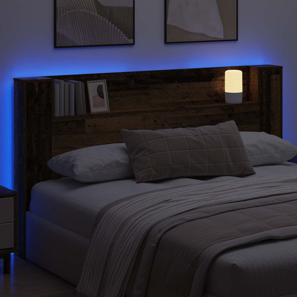 vidaXL Szafka z Wezgłowiem z LED Stare drewno 180 x 16,5 x 103,5 cm