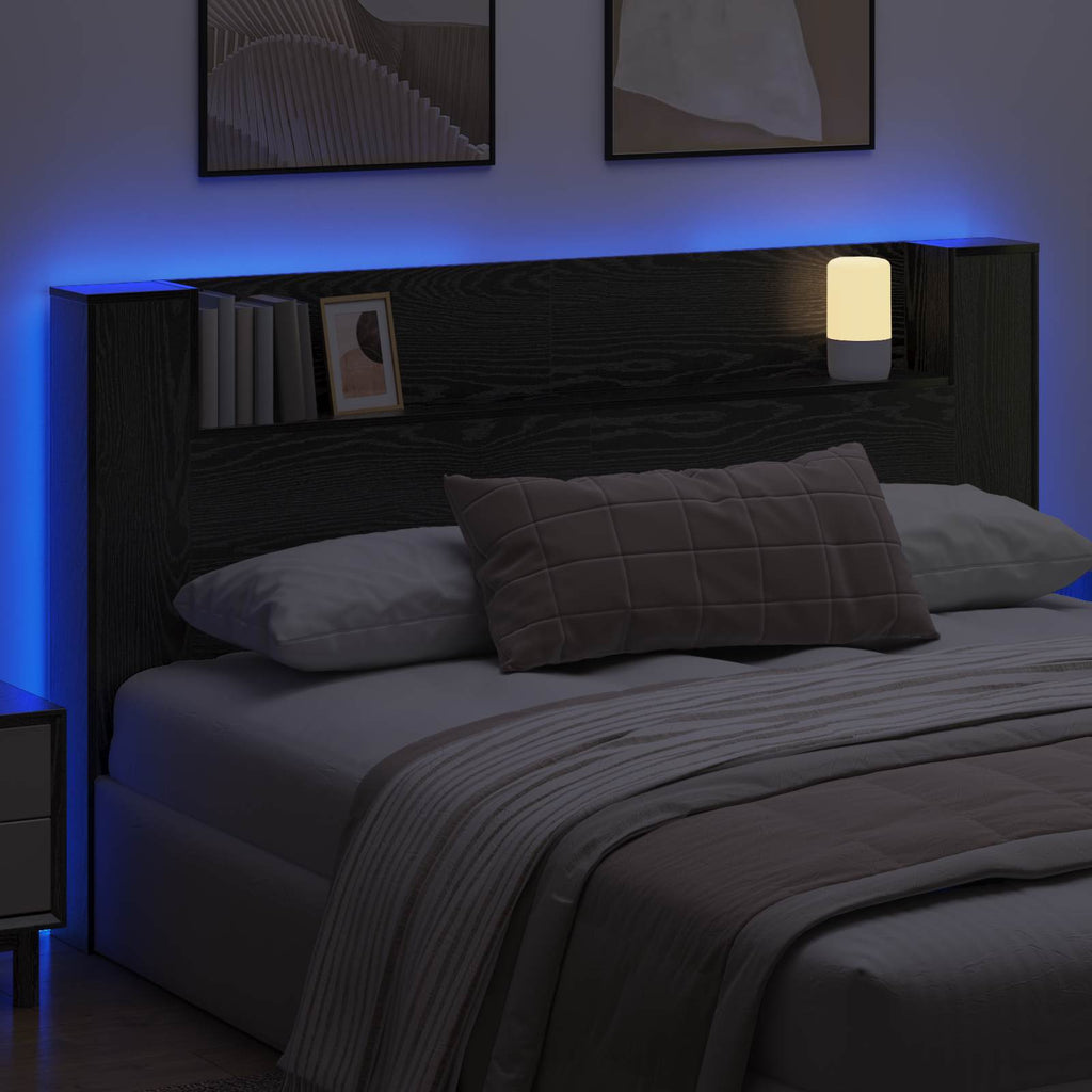 vidaXL Szafka z Wezgłowiem z LED Czarny Dąb 180 x 16,5 x 103,5 cm