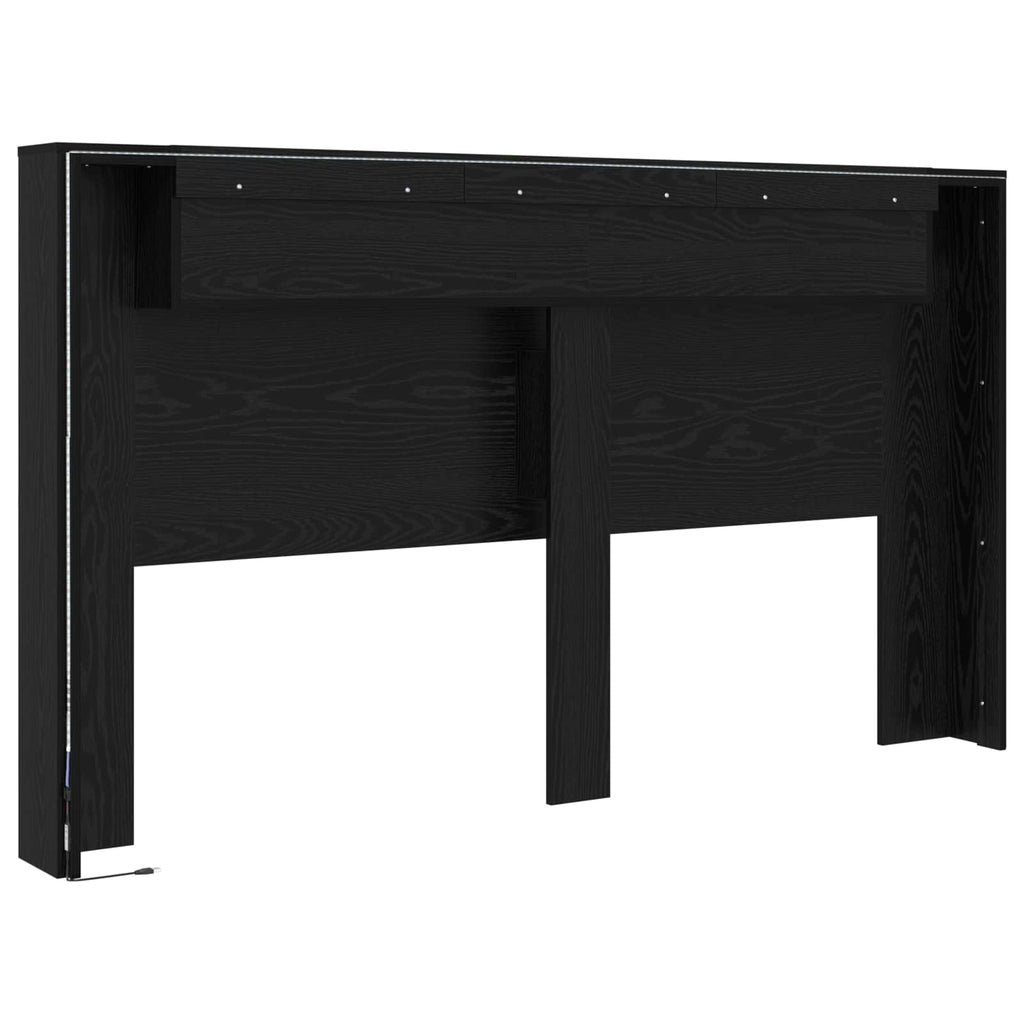 vidaXL Szafka z Wezgłowiem z LED Czarny Dąb 180 x 16,5 x 103,5 cm