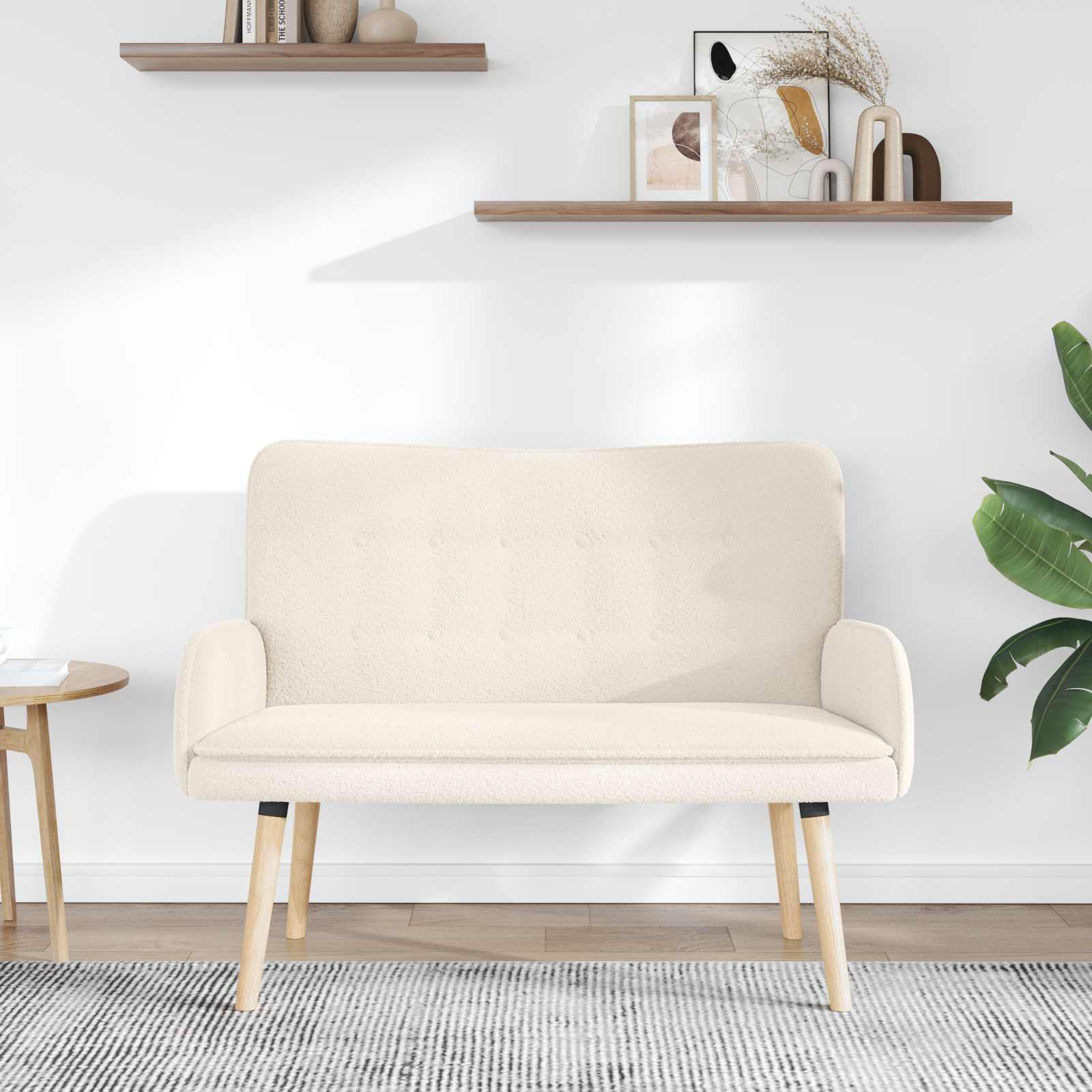 vidaXL Sofa dwuosobowa kremowy 115 x 61 x 87 cm Bouclé