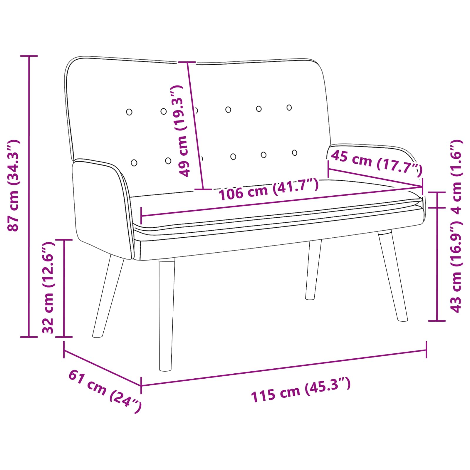 vidaXL Sofa dwuosobowa kremowy 115 x 61 x 87 cm Bouclé