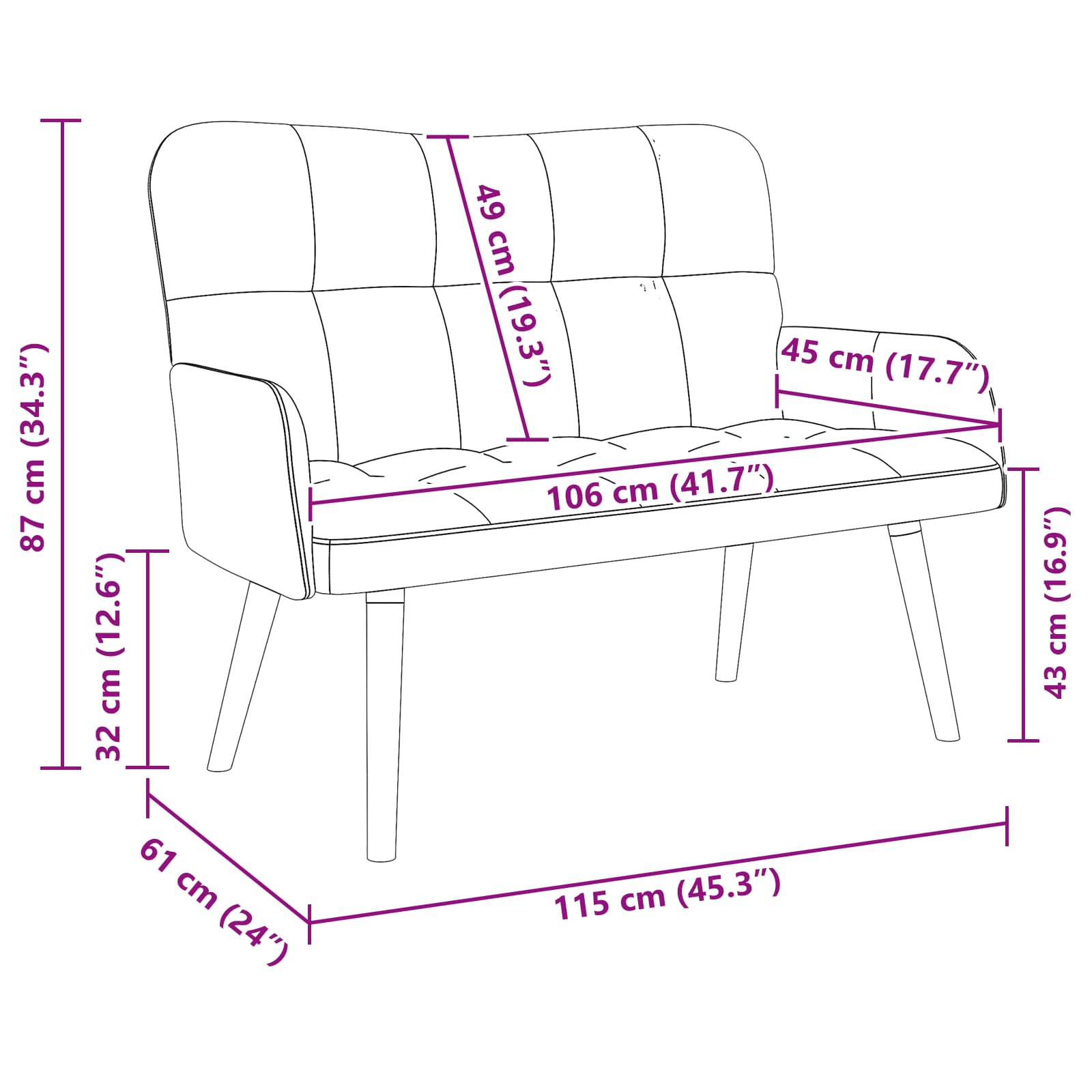 vidaXL Sofa dwuosobowa jasnoszary 115 x 61 x 87 cm Welur