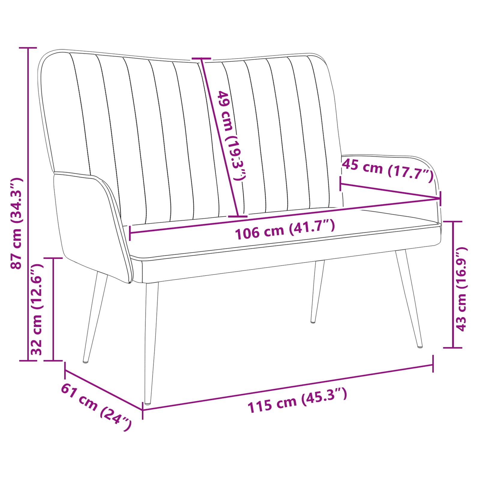 vidaXL Sofa dwuosobowa różowy 115 x 61 x 87 cm Welur