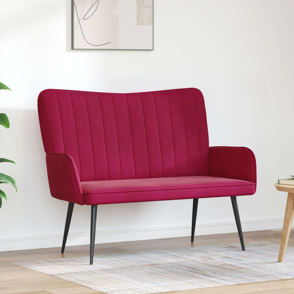 vidaXL Sofa dwuosobowa Czerwone wino 115 x 61 x 87 cm Welur