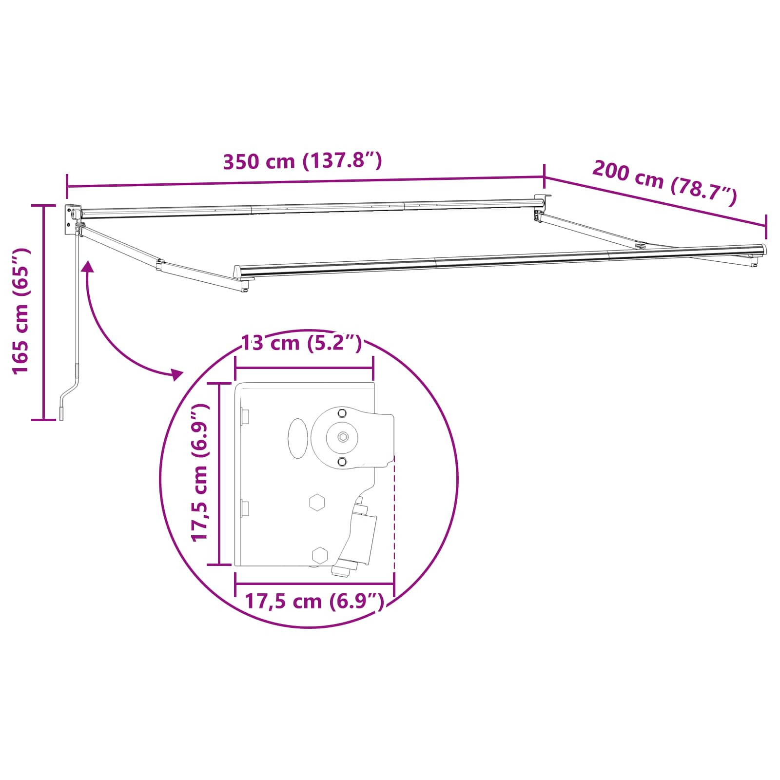 vidaXL Markiza wysuwana Beżowy 3,5 x 2 m 100% Poliester i Aluminium