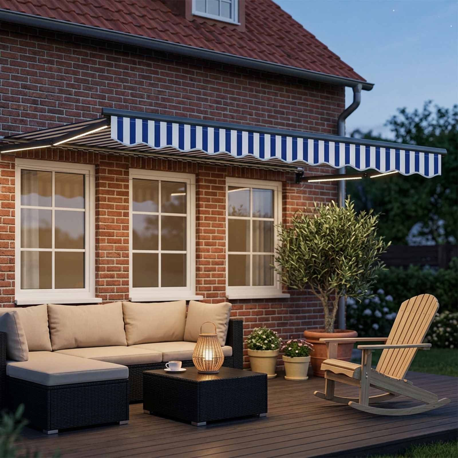 vidaXL Markiza ręczna z LEDami Niebieski, Biały, Antracytowy 3,5 x 2 m