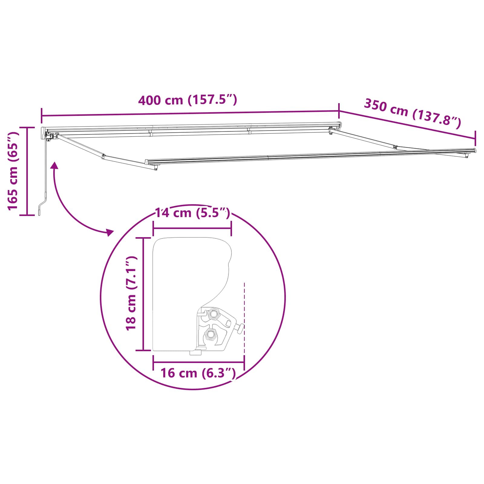 vidaXL Ręczna markiza zwijana Brązowy 4 × 3,5 m Poliester z powłoką PU