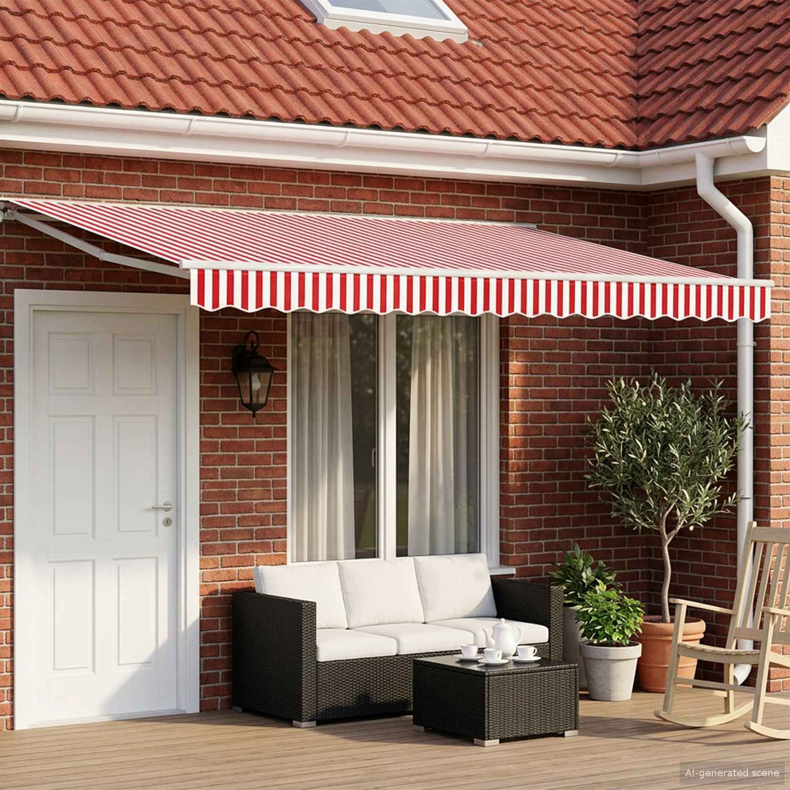 vidaXL Elektryczna Rozkładana Markiza Czerwony i Biały 4,5 × 3,5 m