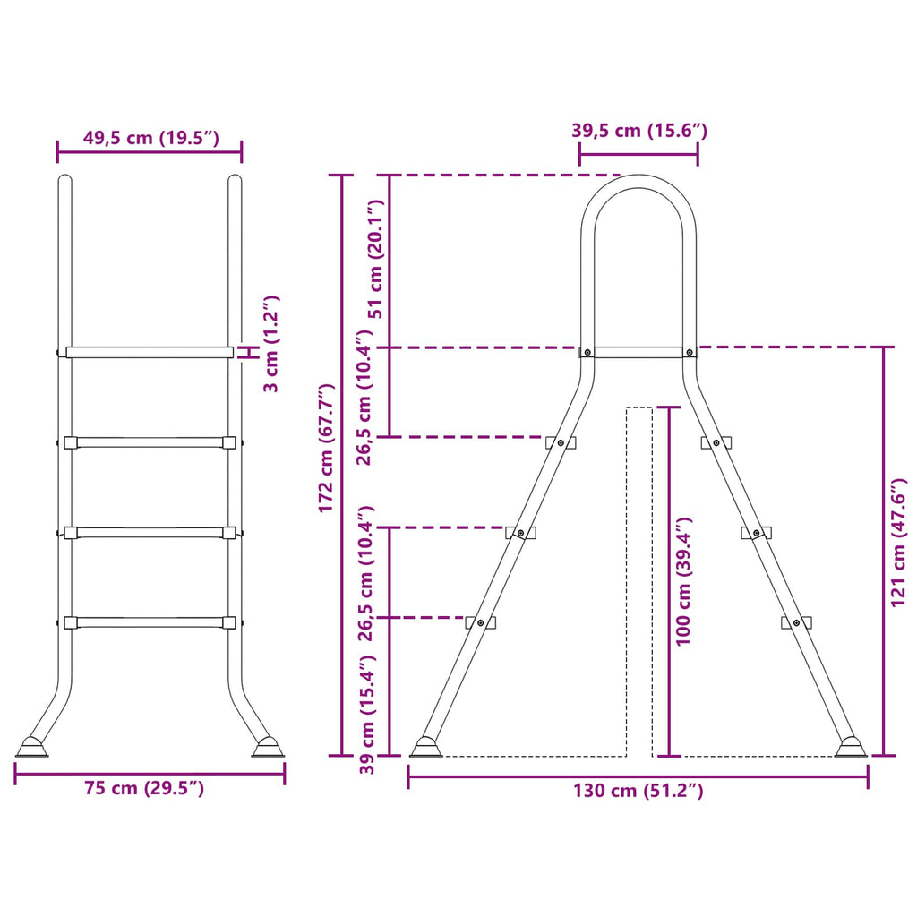 vidaXL Drabina do basenu nadziemnego 100 cm 3-Step Stal nierdzewna 304