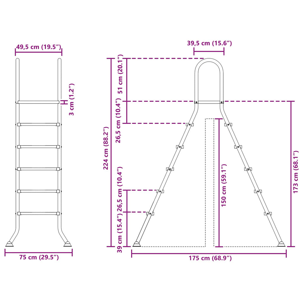 vidaXL Drabina do basenu nadziemnego 224 x 175 cm 5-stopniowy