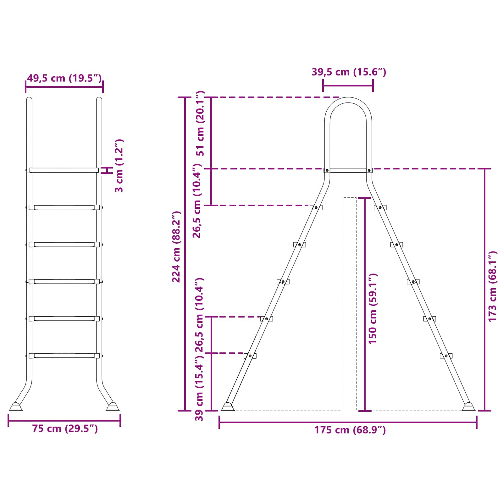 vidaXL Drabina do basenu nadziemnego 224 x 175 cm 5-stopniowy