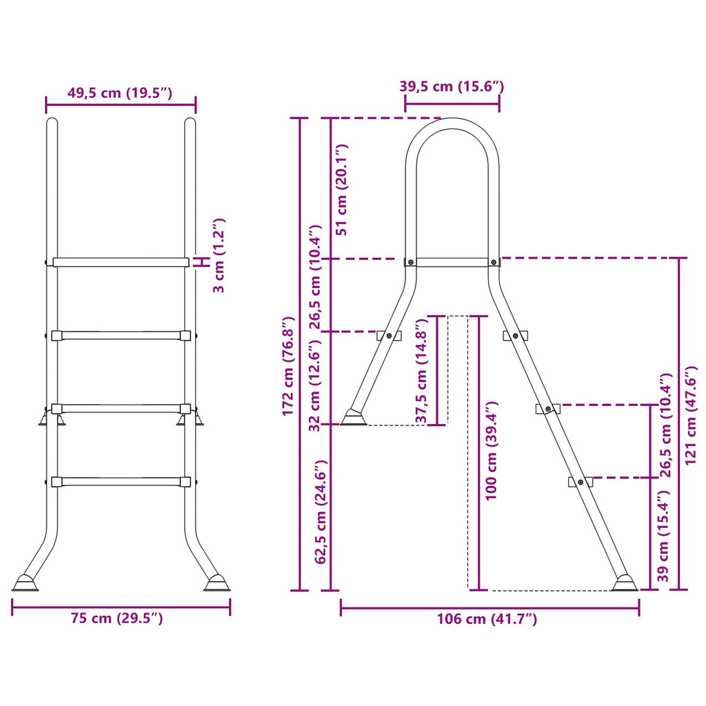 vidaXL Drabinka do basenu częściowo wkopanego 172 x 106 cm 3-stopniowy