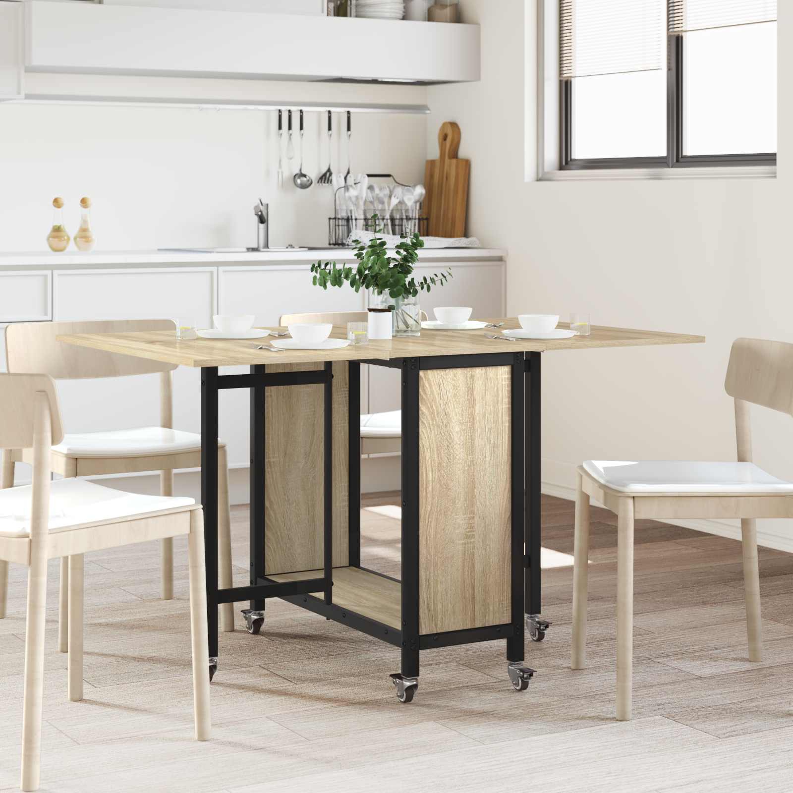 vidaXL Składany stół jadalny z kółkami 130 x 80 x 76,5 cm stal PB