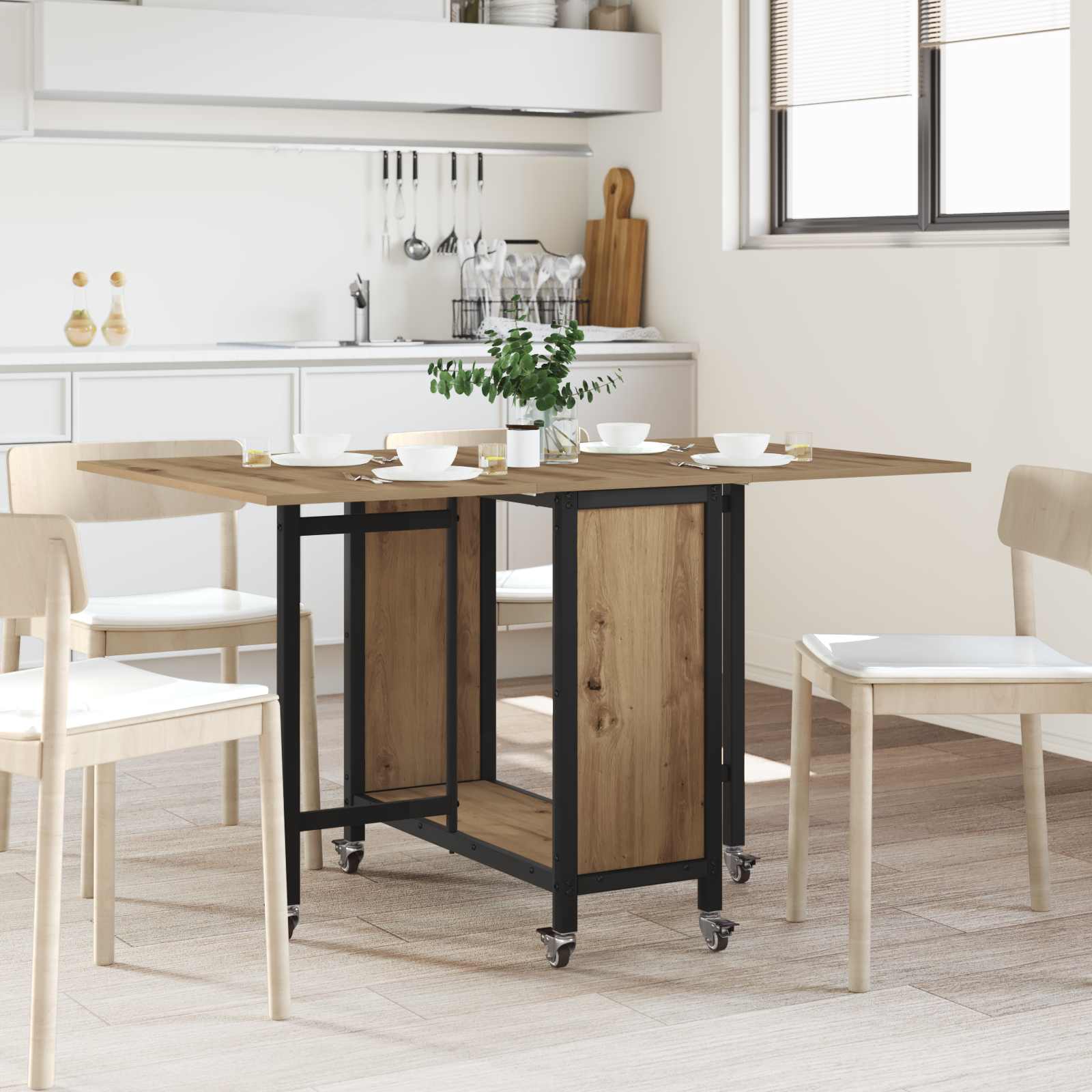 vidaXL Składany stół jadalny z kółkami 130 x 80 x 76,5 cm stal PB