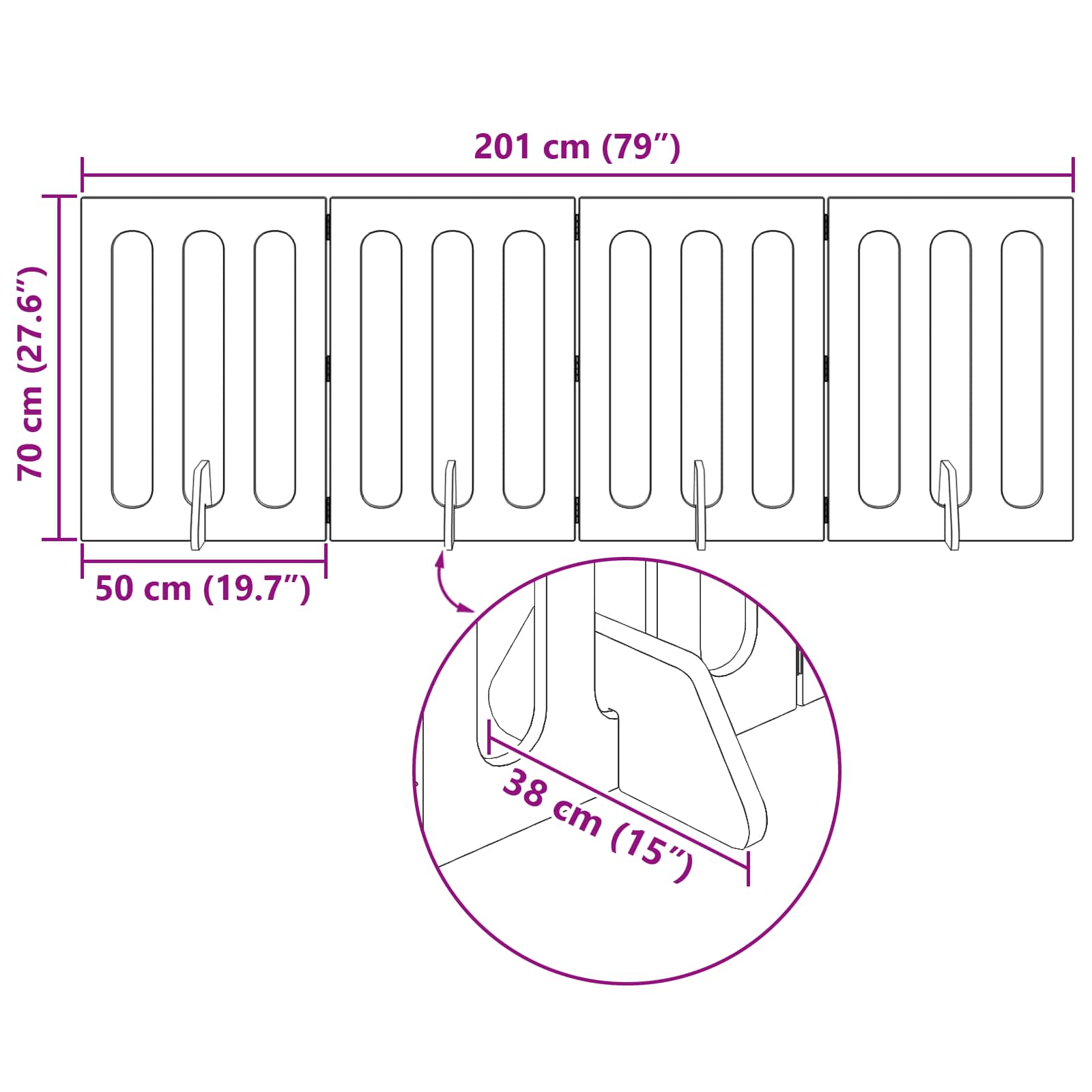 vidaXL Składany kojec dla zwierząt 4 pcs Dąb Wędzony 201 x 38 x 70 cm