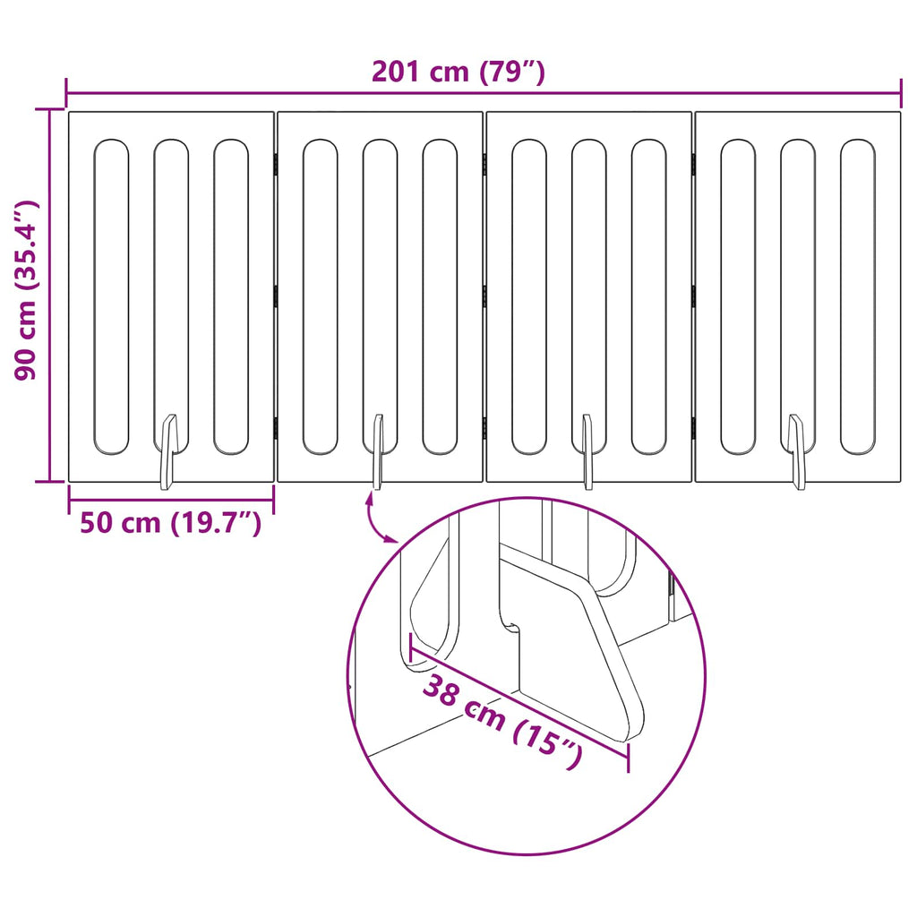 vidaXL Składany kojec dla zwierząt 4 pcs Dąb Sonoma 201 x 38 x 90 cm
