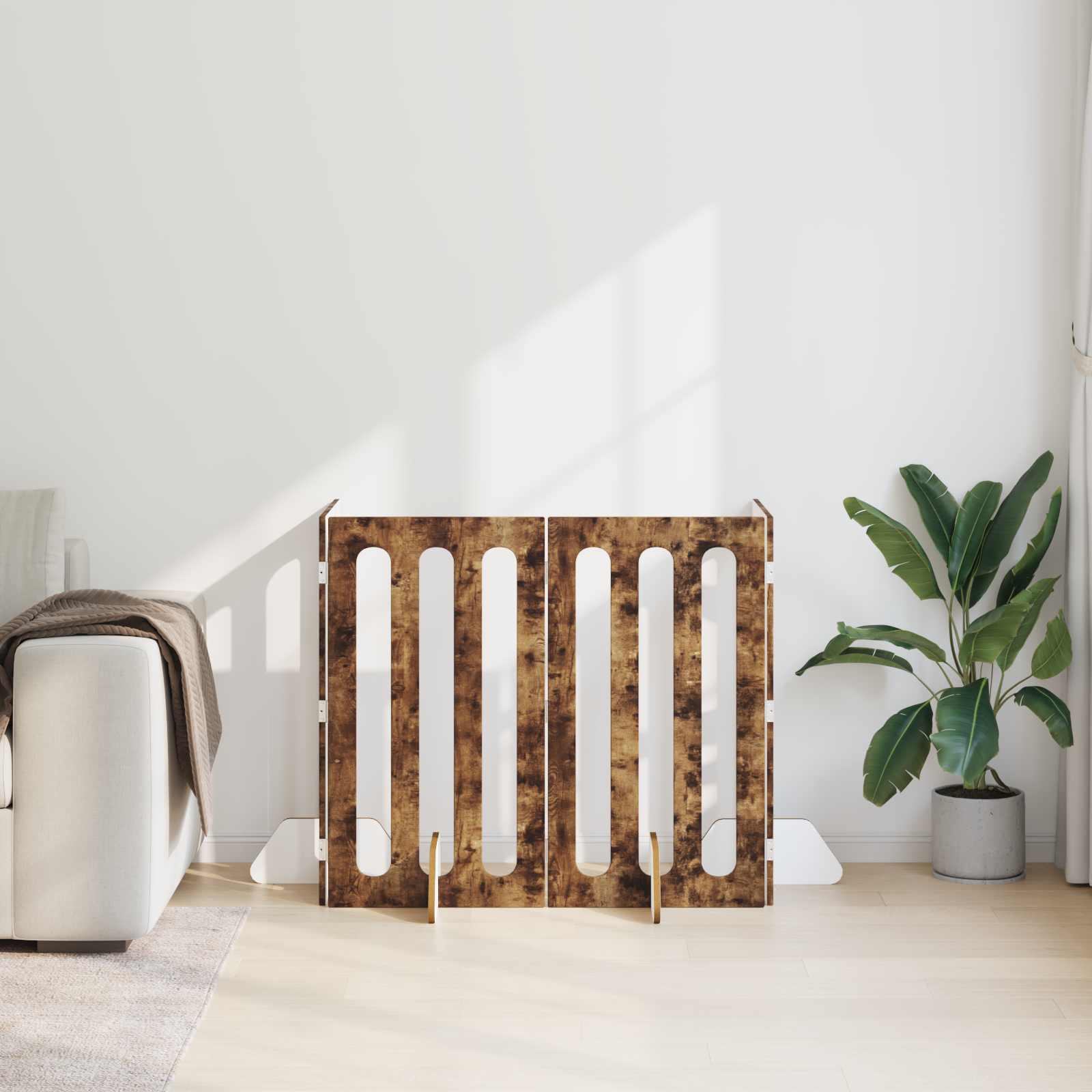vidaXL Składany kojec dla zwierząt 4 pcs Dąb Wędzony 201 x 38 x 90 cm