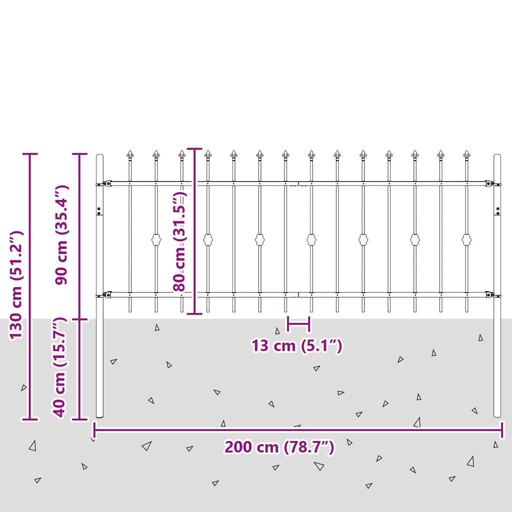 vidaXL Ogrodzenie z kolcami Asten Czarny 200 x 130 cm