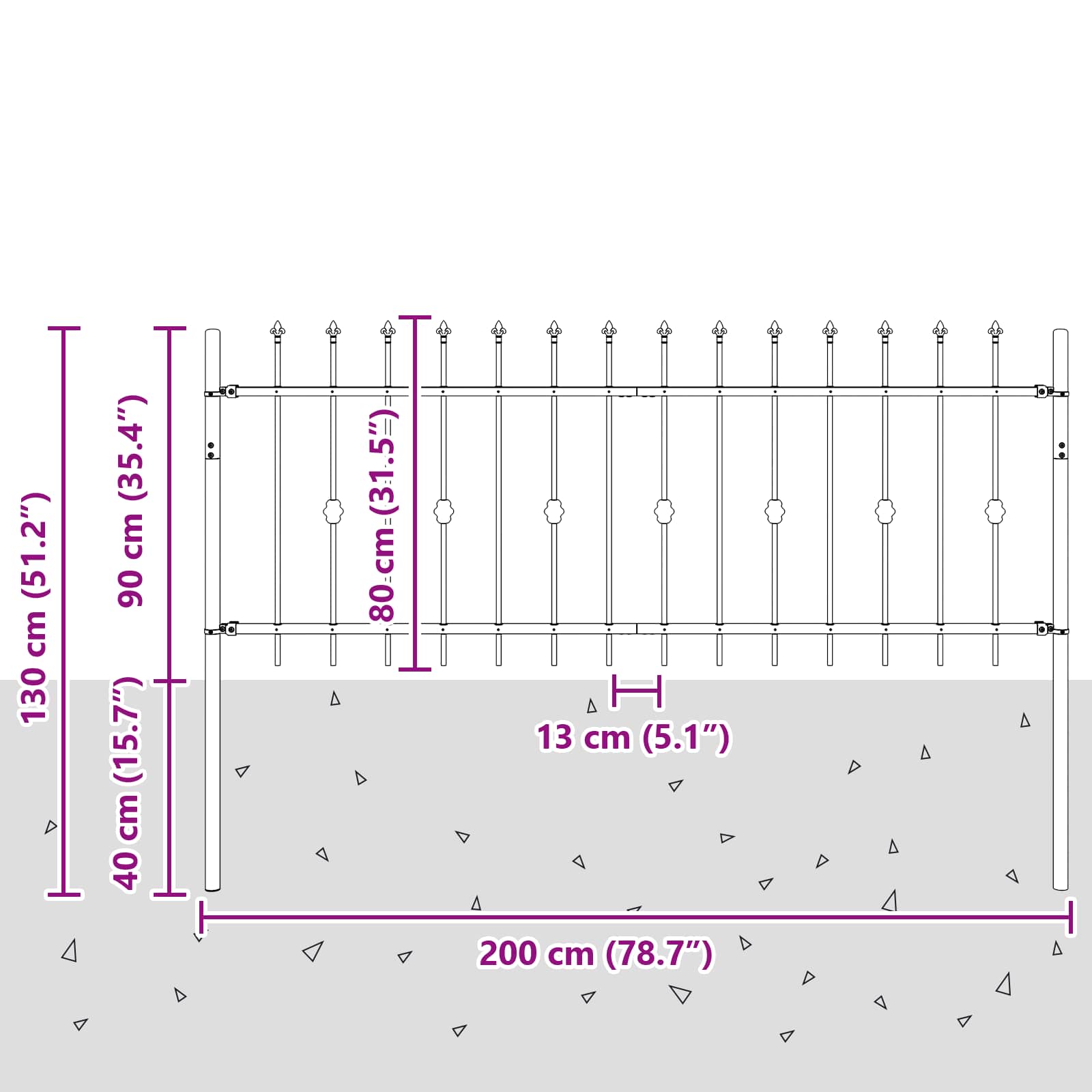 vidaXL Ogrodzenie z kolcami Asten Czarny 200 x 130 cm