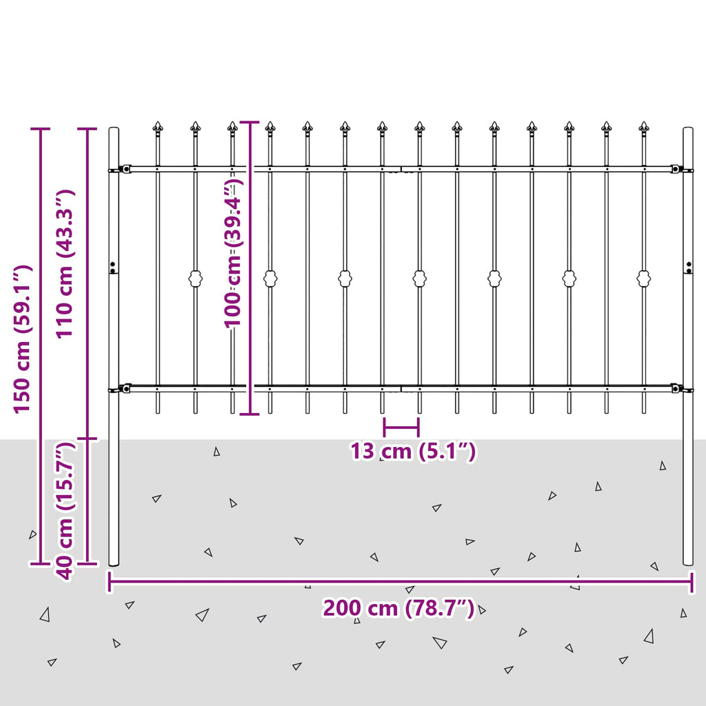 vidaXL Ogrodzenie z kolcami Asten Czarny 200 x 150 cm