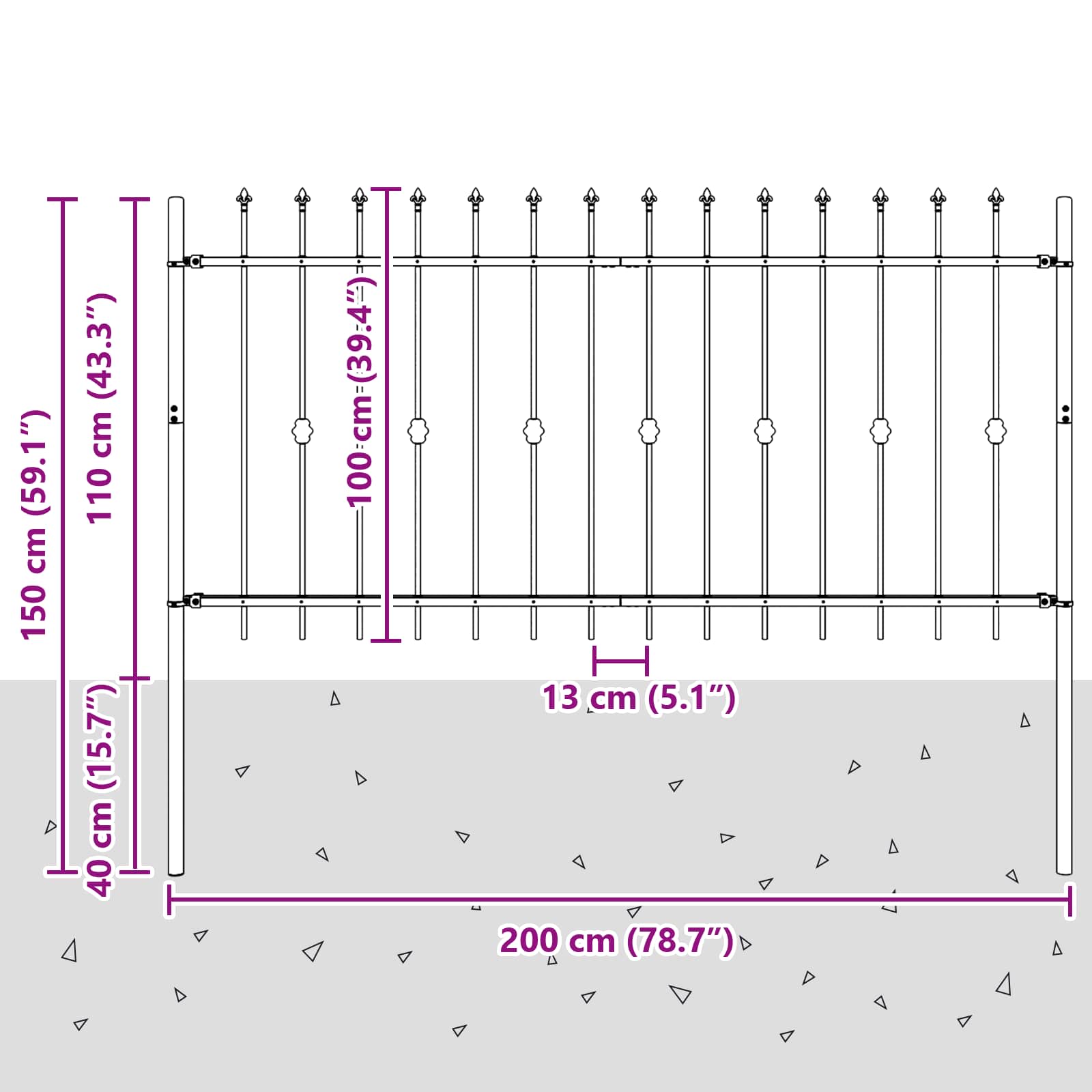 vidaXL Ogrodzenie z kolcami Asten Czarny 200 x 150 cm