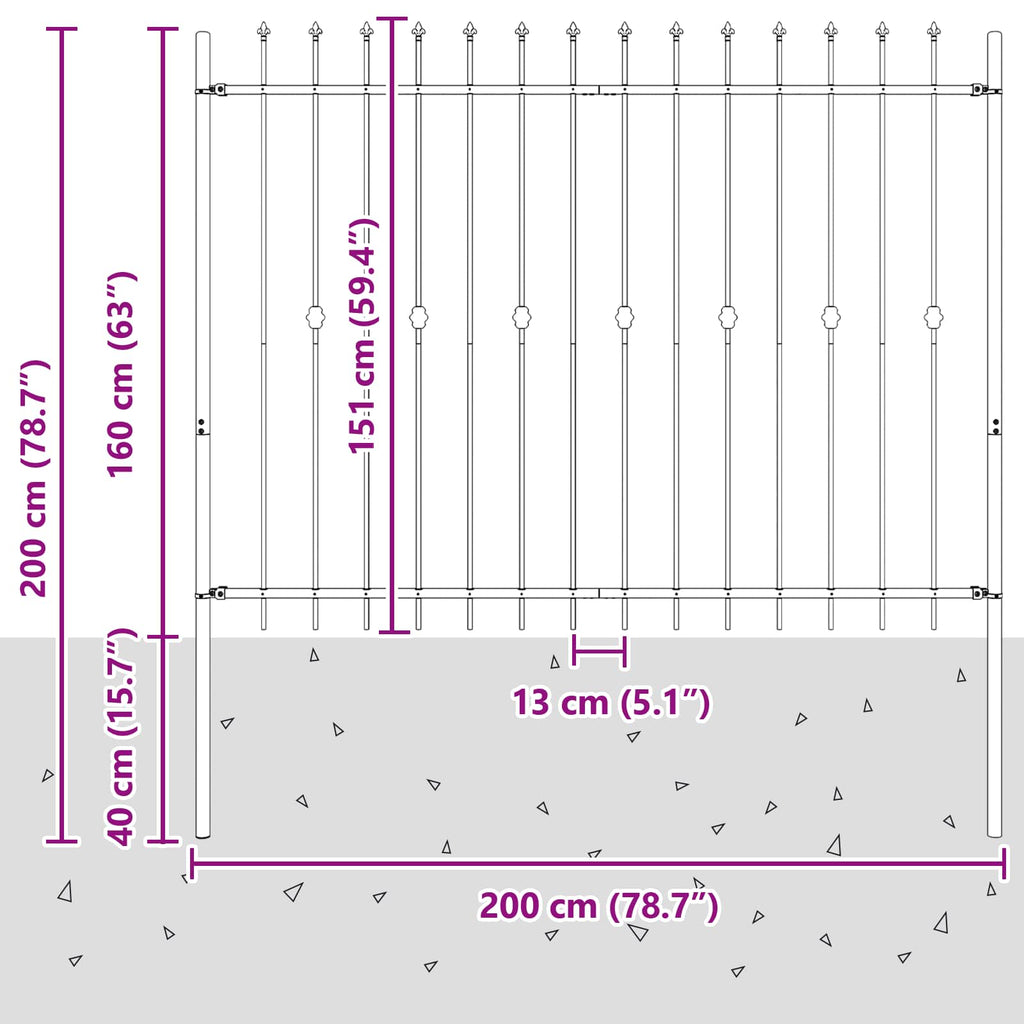 vidaXL Ogrodzenie z kolcami Asten Czarny 200 x 200 cm