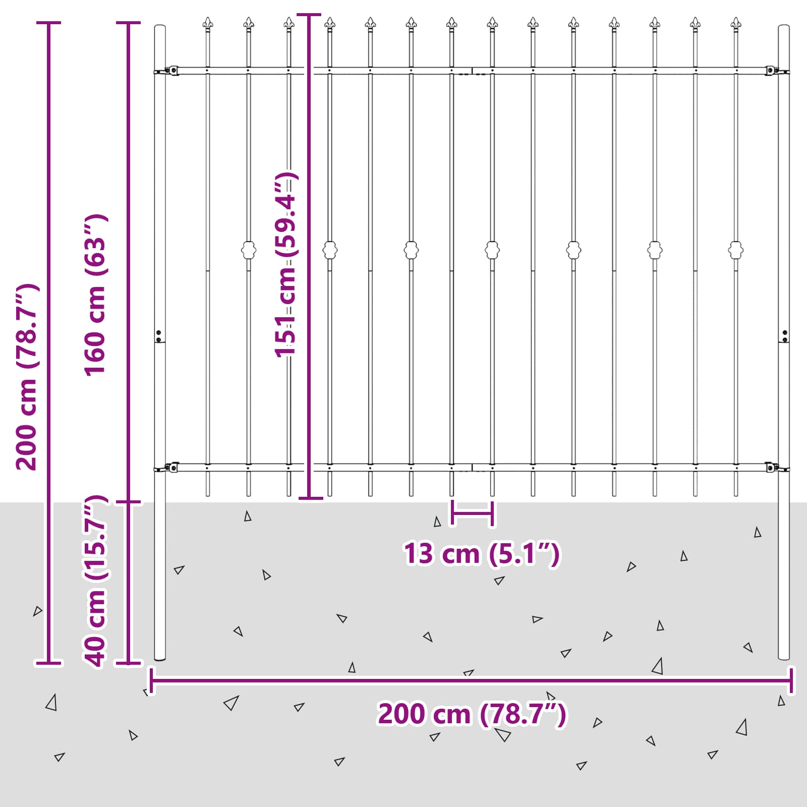 vidaXL Ogrodzenie z kolcami Asten Czarny 200 x 200 cm