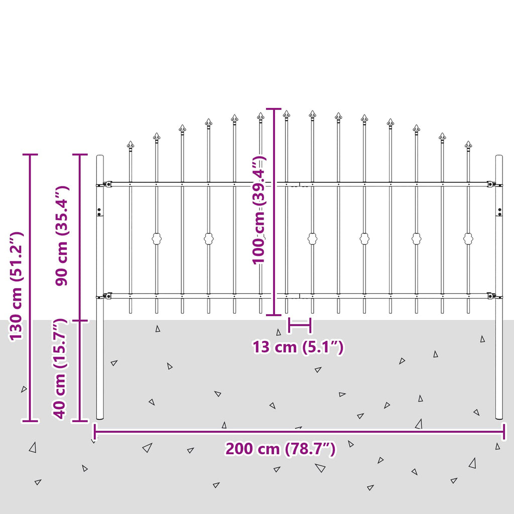 vidaXL Ogrodzenie z kolcami Asten Czarny 200 x 130 cm