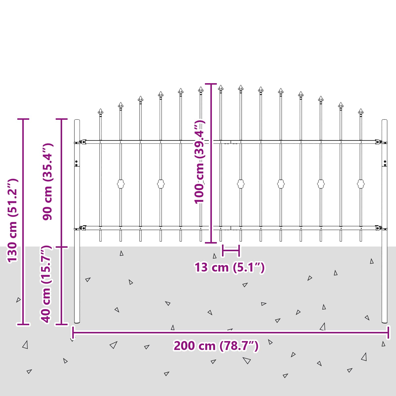 vidaXL Ogrodzenie z kolcami Asten Czarny 200 x 130 cm