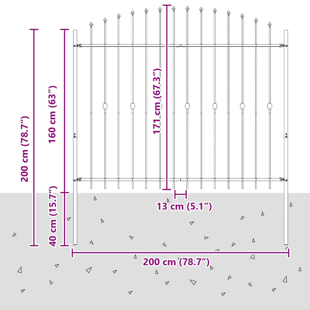 vidaXL Ogrodzenie z kolcami Asten Czarny 200 x 200 cm