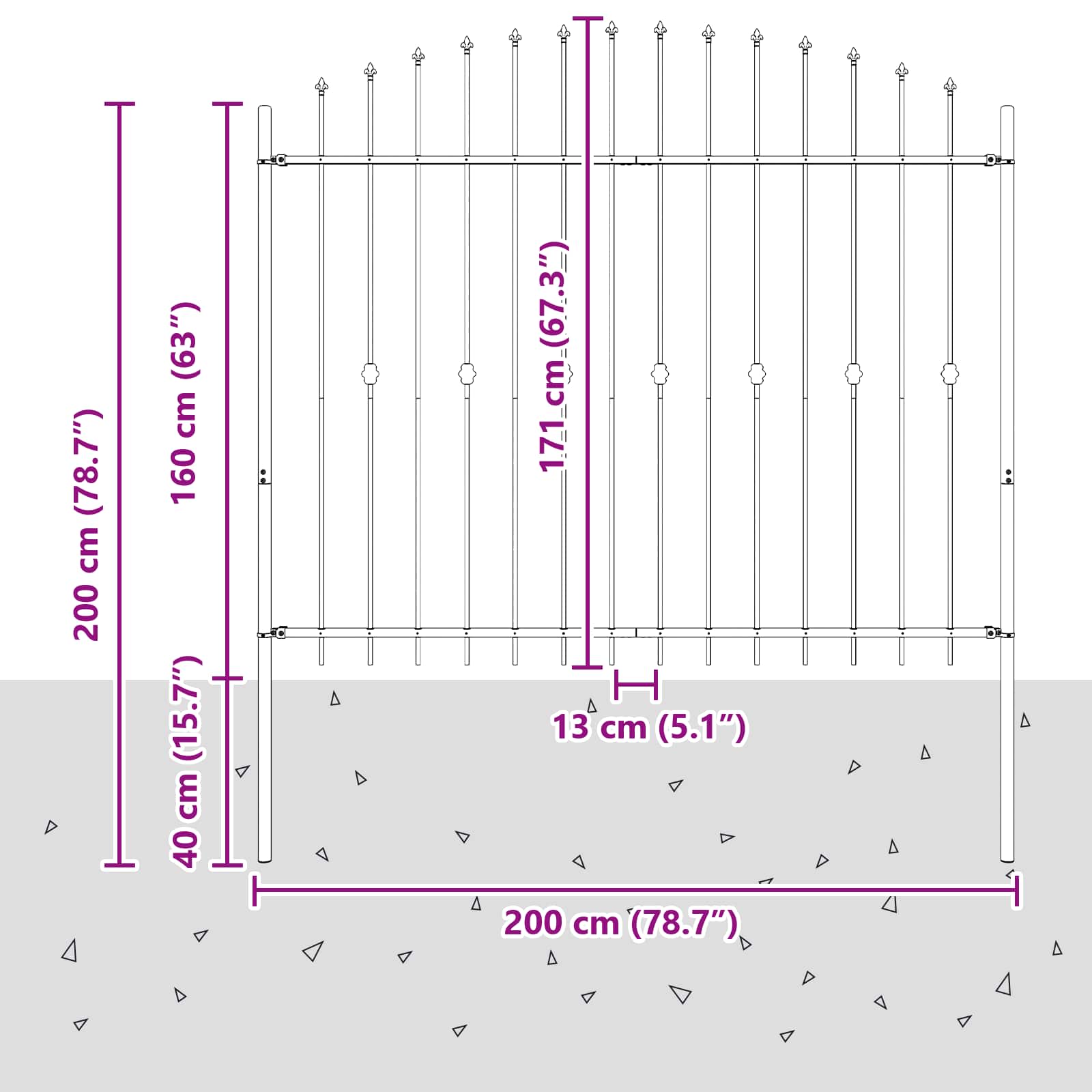 vidaXL Ogrodzenie z kolcami Asten Czarny 200 x 200 cm