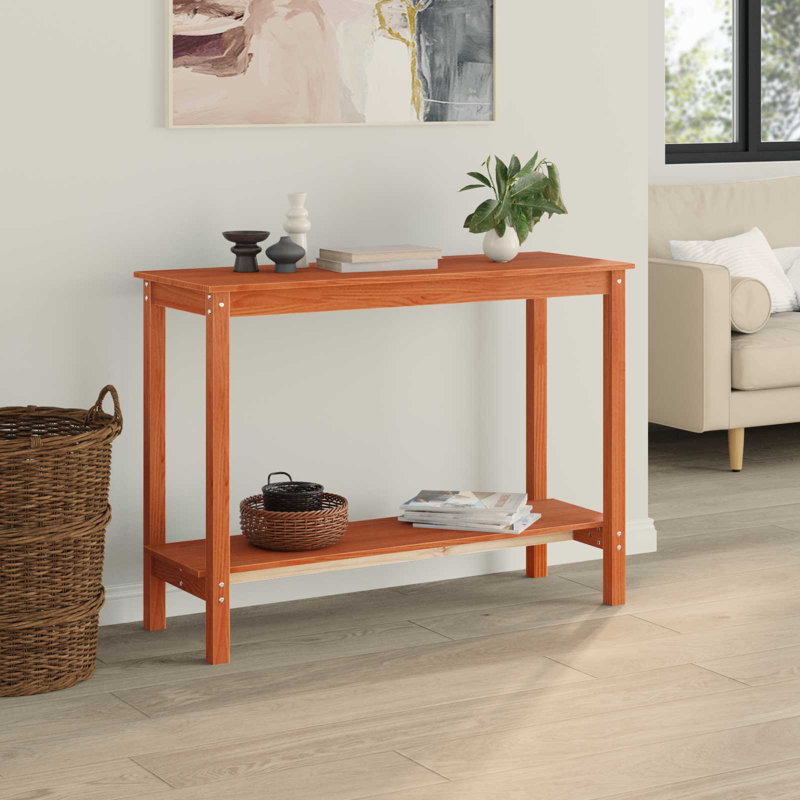 vidaXL Konsola Woskowy Brąz 110 x 40 x 80 cm Lite drewno sosnowe