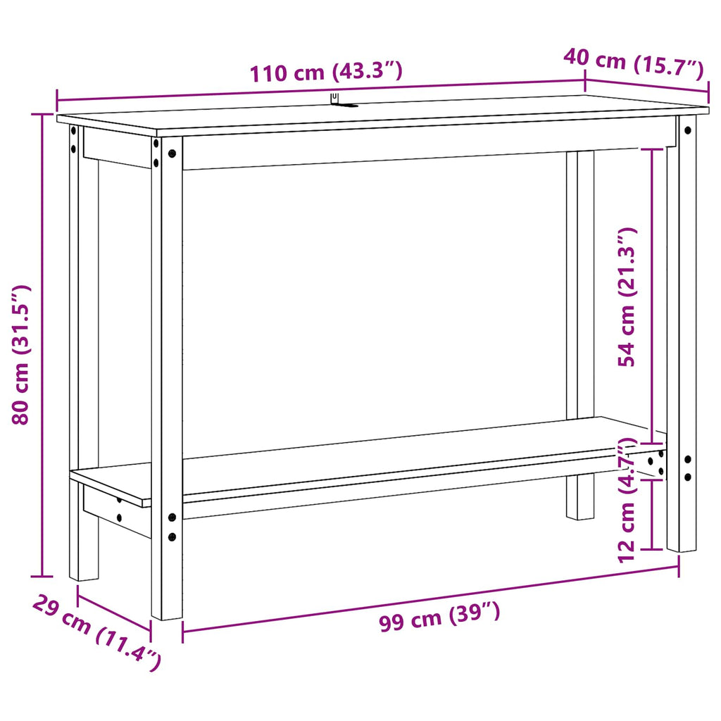 vidaXL Konsola Woskowy Brąz 110 x 40 x 80 cm Lite drewno sosnowe