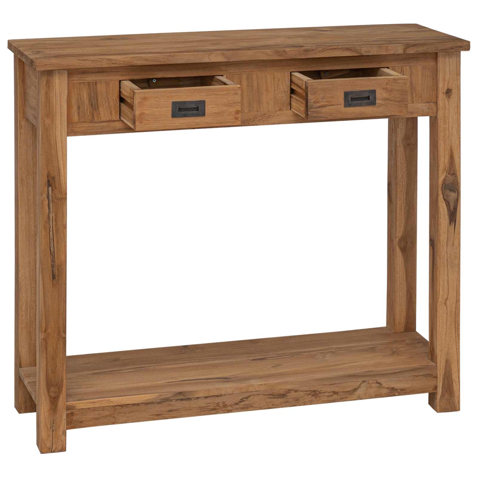 vidaXL Konsola naturalny 90 x 30 x 80 cm Lite drewno teakowe