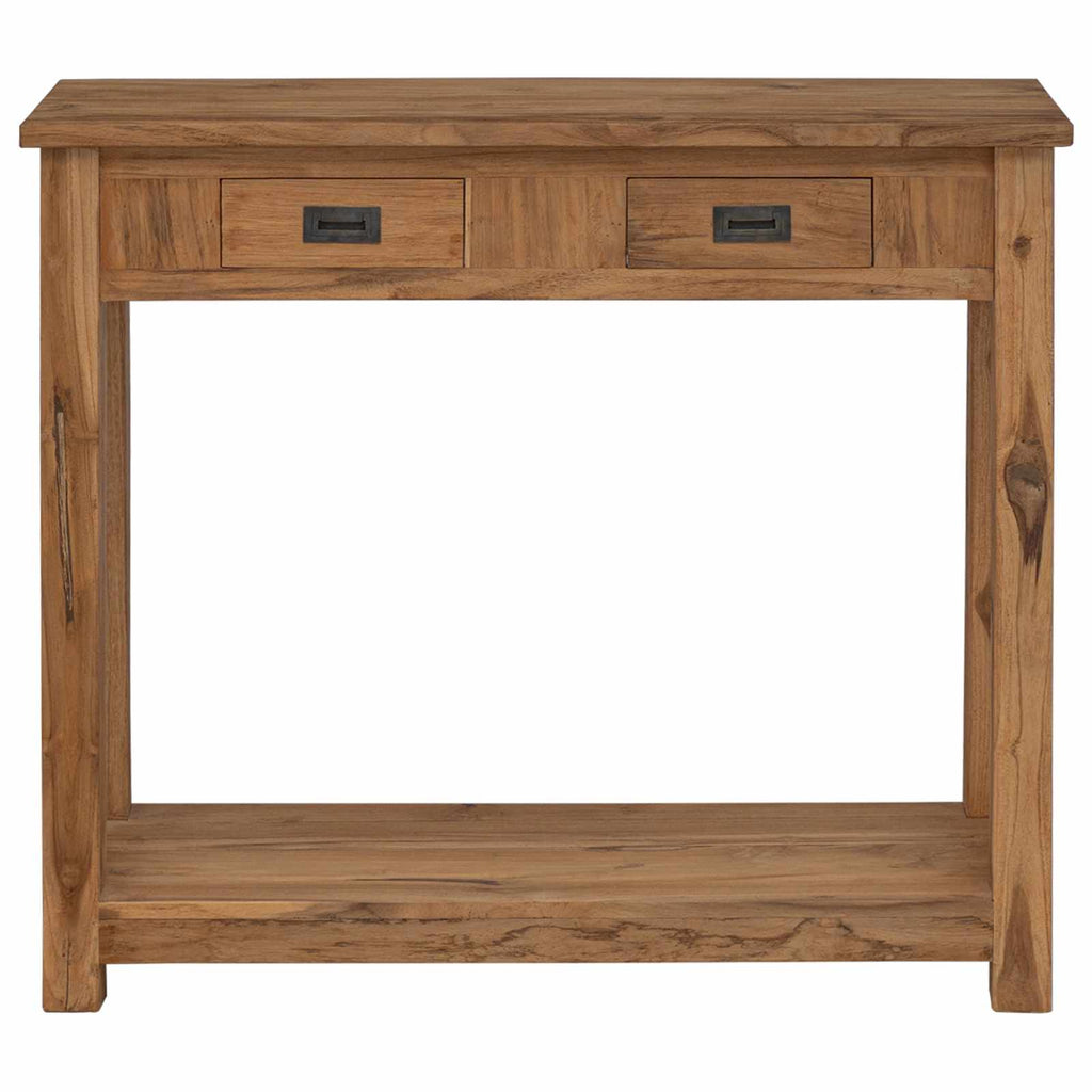 vidaXL Konsola naturalny 90 x 30 x 80 cm Lite drewno teakowe