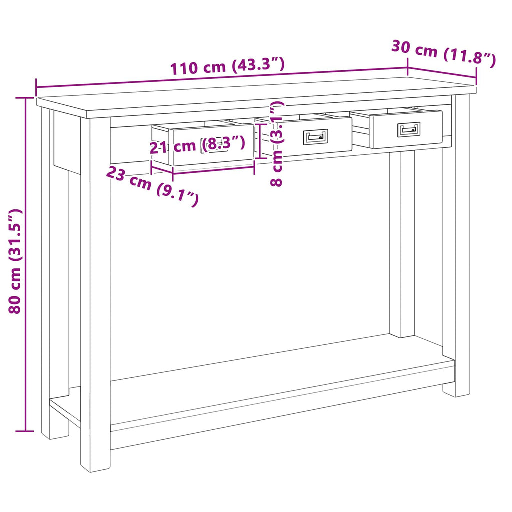 vidaXL Konsola naturalny 110 x 30 x 80 cm Lite drewno teakowe
