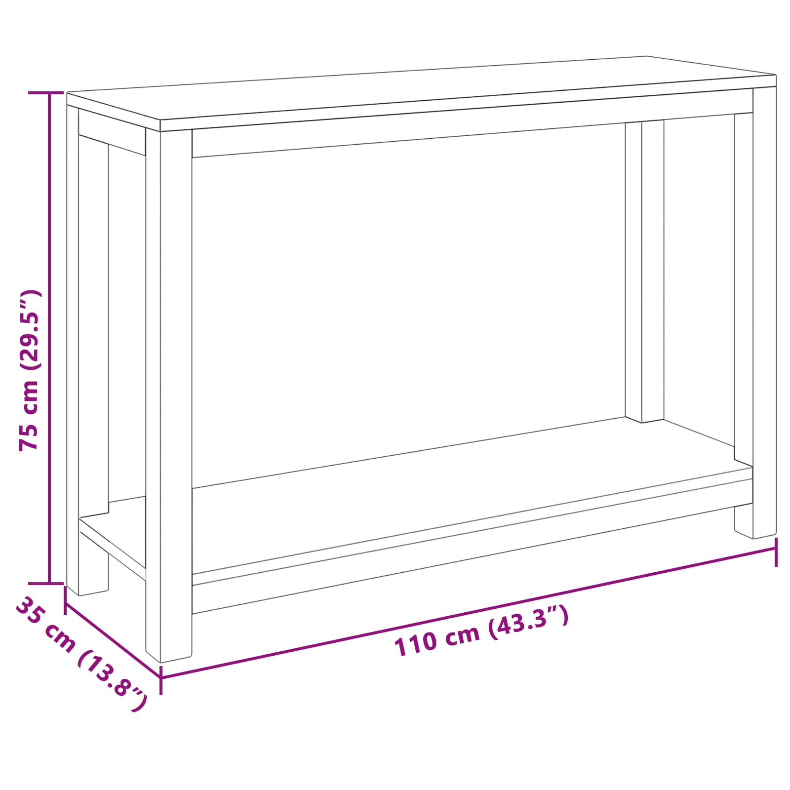 vidaXL Konsola naturalny 110 x 35 x 75 cm Lite drewno teakowe