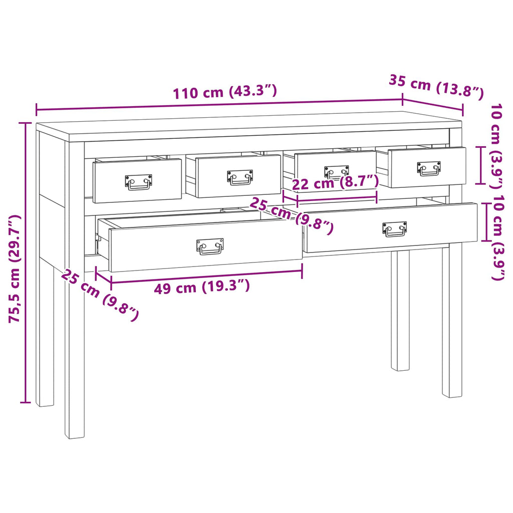 vidaXL Bufet naturalny 110 x 35 x 75,5 cm Lite drewno teakowe