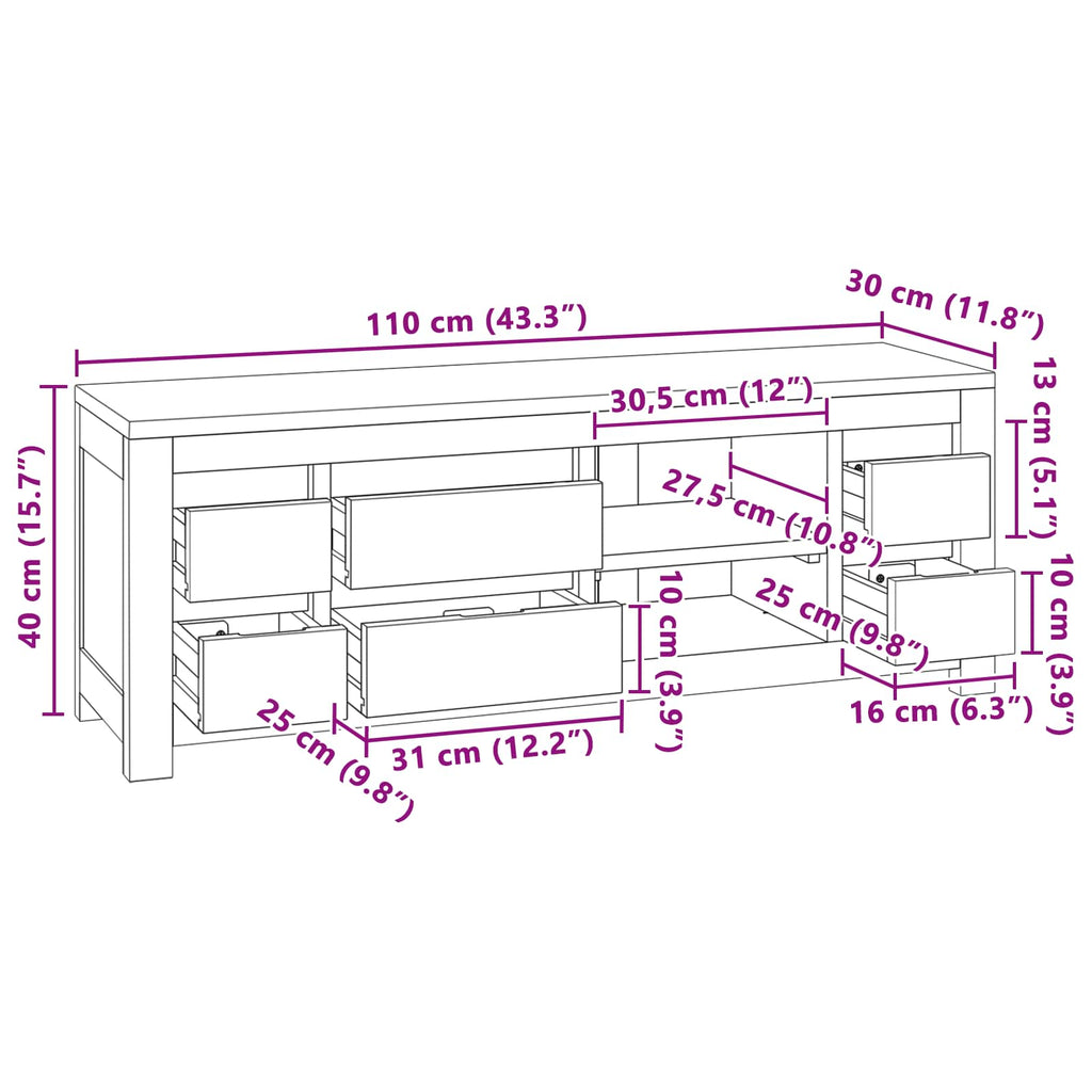 vidaXL Szafka pod TV 110 x 30 x 40 cm naturalny Lite drewno teakowe