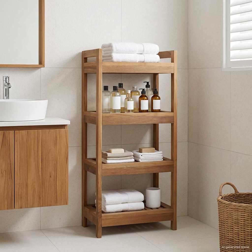 vidaXL Półka łazienkowa naturalny 45 x 30 x 97 cm Lite drewno teakowe