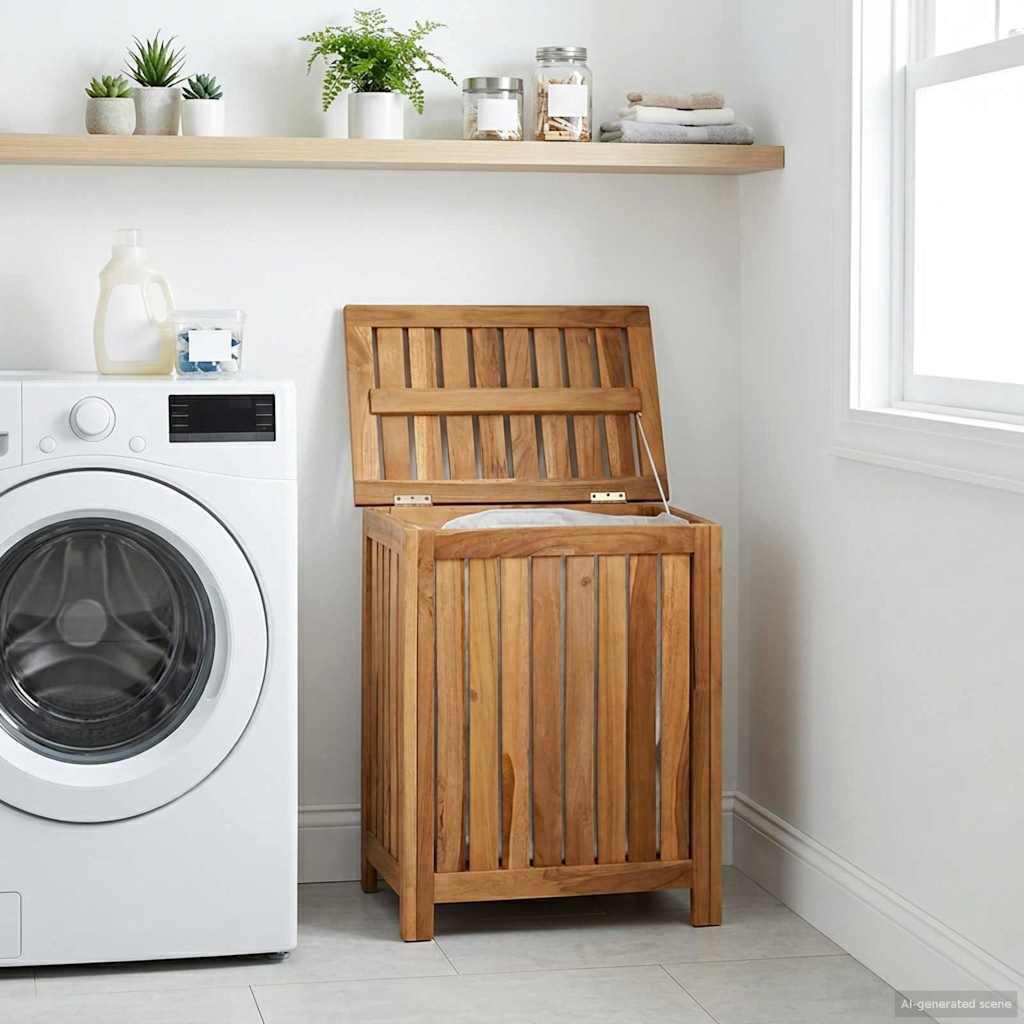 vidaXL Kosz na pranie naturalny 50 x 35 x 60 cm Lite drewno teakowe