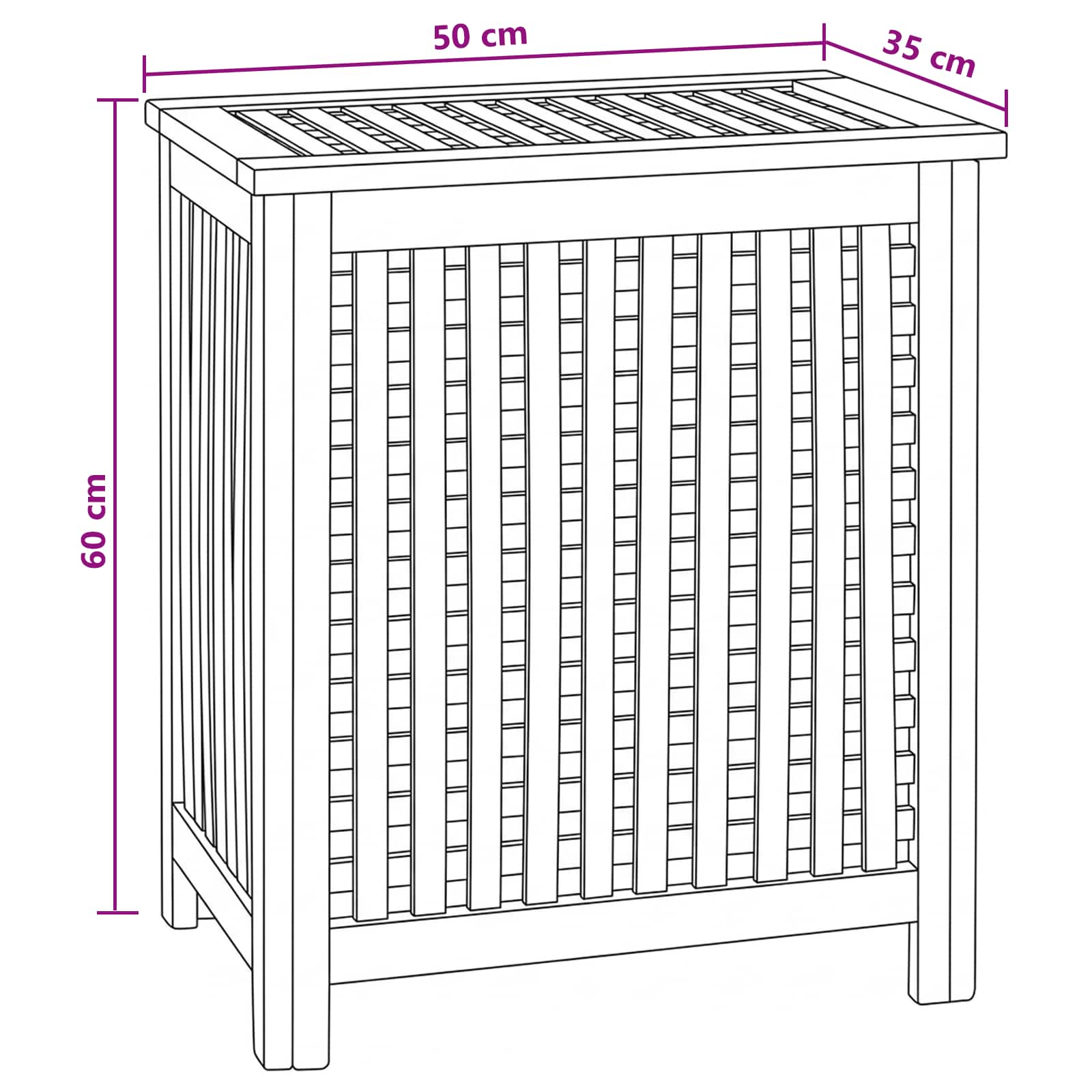 vidaXL Kosz na pranie naturalny 50 x 35 x 60 cm Lite drewno teakowe