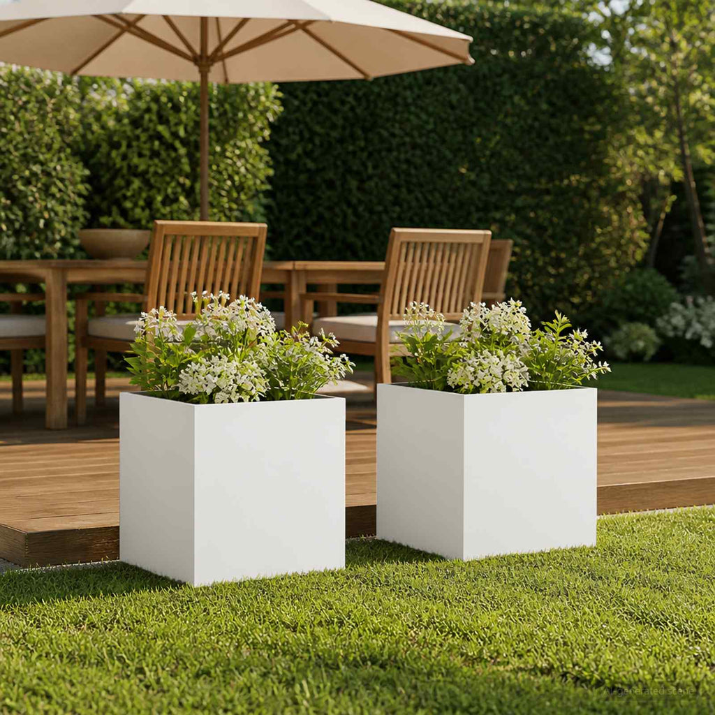 vidaXL Doniczka ogrodowa 2 szt. Biały 20 x 20 x 20 cm Stal zimnogięta